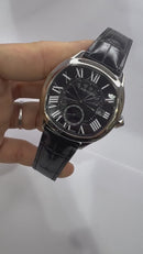 Cartier Drive 41mm Aço - Mostrador Preto - Pulseira Couro