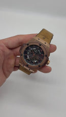 Hublot King Power 48mm Aço/Rose, Mostrador Preto Esqueleto