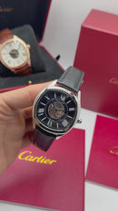 Cartier Drive 41mm Turbilhão Central Aço - Mostrador Preto - Pulseira Couro