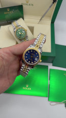 Rolex Date-Just 31mm/36mm Aço/Dourado, Mostrador Azul, Luneta Canelada