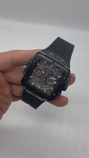 Hublot Square Bang Aço/OxBlack 44mm, Mostrador Preto Esqueleto