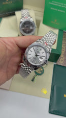 Rolex Date-Just 41mm/36mm, Aço Mostrador Cinza Luneta Canelada