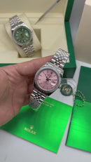 Rolex Date-Just 36mm Aço, Mostrador Rosa, Luneta Canelada