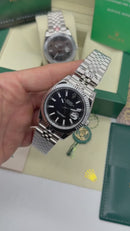 Rolex Datejust 41/36mm Aço Mostrador Preto, Luneta Canelada