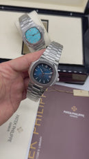 Patek Philippe Nautilus 39mm, Mostrador Azul, Pulseira Aço