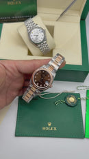 Rolex Datejust Aço/Rose 36mm/31mm, Most. Marrom Cravejado, Puls. Oyster - CLONE