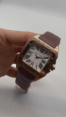 Cartier Santos 41mm/36mm - Aço/Rose - Mostrador Branco - Puls. Couro