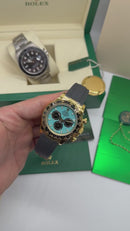Rolex Daytona Black/Gold 40mm - Mostrador Tifanny - Pulseira OysterFlex - CLONE
