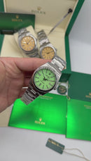 Rolex Oyster Perpetual 41/36mm Aço Mostrador Verde Luneta Baulada