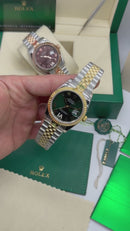 Rolex Date-Just 31mm/36mm Aço/Dourado, Mostrador Verde, Luneta Canelada