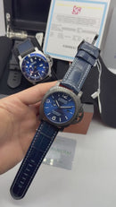 Panerai Luminor Marina 44 mm Aço/OxCarbon Mostrador Azul - Pulseira Couro
