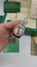 Rolex Date-Just 31mm/36mm Aço, Mostrador Rose, Luneta Canelada