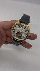 Cartier Drive 41mm Turbilhão Aço/Dourado  - Mostrador Branco - Pulseira Couro