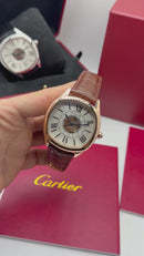 Cartier Drive 41mm Turbilhão Central Aço/Rose - Mostrador Branco, Pulseira Couro