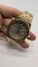 Audemars Piguet Royal Oak 41mm Dourado Mostrador Cinza Bezel e Pulseira Dourado