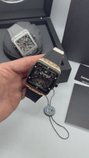 Hublot Square Bang Turbilhão Aço/Rose 45mm, Mostrador Preto Esqueleto
