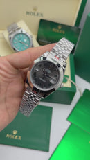 Rolex Date-Just 41mm Aço Mostrador Cinza Luneta Canelada