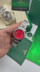 Rolex Oyster Perpetual 36mm/41mm Aço Mostrador Vermelho