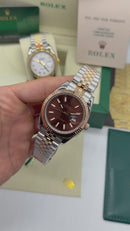 Rolex Date-Just 41mm/36mm Aço/Dourado, Mostrador Marrom, Luneta Canelada