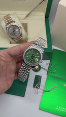 Rolex Datejust 36mm Aço Mostrador Verde-Folhas Luneta Cravejada