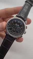 Patek Phillippe Fases da Lua 42mm Aço Pulseira Couro