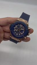 Hublot Big Bang 44mm Aço/Rose Mostrador Azul Esqueleto