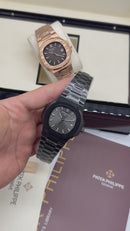 Patek Philippe Nautilus 39mm Aço/OxBlack, Mostrador Cinza