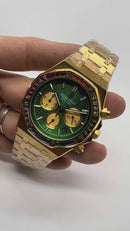 Audemars Piguet R.O. Dourado Mostrador Verde Bezel Pedras