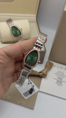 Bvlgari SERPENTI SEDUTTORI 33mm Aço/Rosè - Mostrador Verde Bezel Cravejado