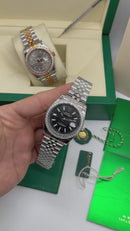 Rolex Datejust 36mm Aço Mostrador Verde-Folhas Luneta Cravejada