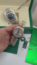 Rolex Datejust 36mm Aço Mostrador Verde-Folhas Luneta Cravejada