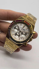 Audemars Piguet R.O. Dourado Mostrador Branco Bezel Pedras