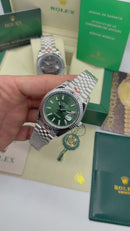 Rolex Date-Just 41mm/36mm, Aço Mostrador Verde Luneta Canelada