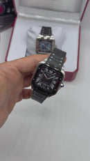 Cartier Santos 40mm - Aço Mostrador Preto - Pulseira Borracha