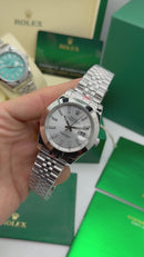 Rolex Date-Just 41mm/36mm, Aço Mostrador Cinza Luneta Canelada