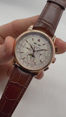 Patek Phillippe Fases da Lua 42mm Aço Pulseira Couro