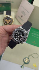 Rolex Daytona 40mm Aço Mostrador Preto Luneta Preta, Pulseira OysterFlex