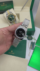Rolex Date-Just 41/36/31mm Aço, Mostrador Preto, Luneta Canelada