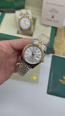 Rolex Date-Just 41mm/36mm Aço/Dourado, Mostrador Prata, Luneta Canelada