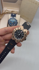 Bvlgari Aluminium Crono 41mm - Aço/Rose - Mostrador Preto