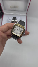 Cartier Santos 40mm - Aço/Dourado Mostrador Branco - Pulseira Borracha