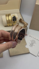 Bvlgari Serpenti Tubogas 02 Volta 35mm Aço/Rose Mostrador Preto - Cravejado