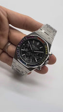 Audemars Piguet R.O. Aço Mostrador Preto Bezel Pedras Pulseira Aço