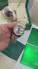 Rolex Date-Just 31mm/36mm Aço/Dourado, Mostrador Prata, Luneta Canelada