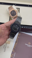 Patek Philippe Nautilus 39mm Aço/OxBlack, Mostrador Preto