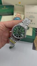 Rolex Sky-Dweller - 42 mm,Aço 904L - Mostrador Verde - Jubilee - CLONE
