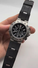 Bvlgari Titanium Crono 44mm - Aço - Mostrador Preto Pulseira Borracha