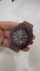 Hublot King Power 48mm Aço/OxPurple, Mostrador Preto Esqueleto
