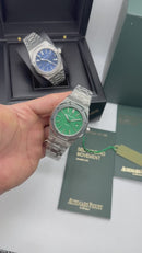 Audemars Piguet Royal Oak 41mm Aço Mostrador Verde Bezel Aço Pulseira Aço