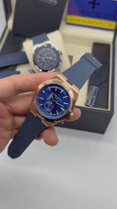 Vacheron Constantin Overseas Dual Time Aço/Rose 41mm, Mostrador Azul